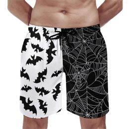 Men's Shorts Board Black Bat Retro Swimming Trunks Webs Print Two Tone Quick Drying Sports Fitness High Quality Plus Size Beach