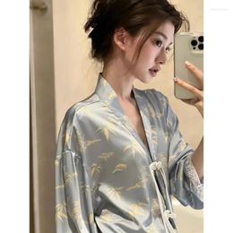 Women's Sleepwear M49 Ice Silk Pyjamas National Style Buckle Spring And Autumn Long Sleeve Lace Chinese Advanced Home W