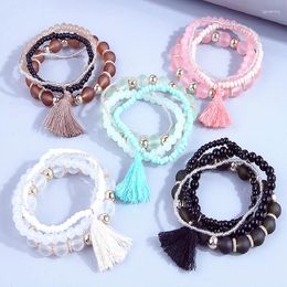 Charm Bracelets 4PCS/SET Tassel Beads Bracelet Set Summer Candy Colour Resin MaBeaded Bangles For Women Girls Fashion Jewellery