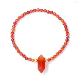 Charm Bracelets Red Agates Beads Bracelet Hexagonal Column Pendant For Women Men Natural Faceted Pendulum Bangles Jewellery