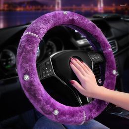 Steering Wheel Covers 38cm Elastic Car Cover Soft Plush Rhinestone Styling Steering-wheel Interior Accessories