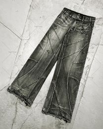 Men's Jeans Y2K Destroyed Stitching Jeans Men's Black Washed Jeans Gothic Style Street Trend Clothing Retro Loose Wide Leg Pants Fall Guys 230901