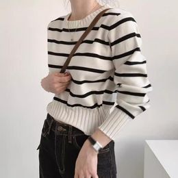 Women's Sweaters Sweater O Neck Retro Simplicity Stripe Contrast Color Casual Fashion Gentle Versatile Long Sleeves Tops