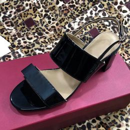 High heeled sandals designer sandal party patent leather women Dance shoe sexy heels Suede Lady Metal Belt buckle Thick Heel Woman shoes Large size 34-41-40-42 With box