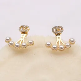 6002 Hot selling 18K gilded 925 silver luxury brand designer letter stud geometry famous female circular crystal diamond pearl earrings wedding party