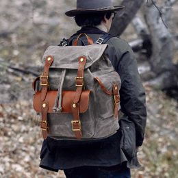 Backpack Fashion Vintage High Quality Oil Wax Canvas Real Leather Men's Backpacks Outdoor Travel Large-capacity Waterproof Laptop Bagpack