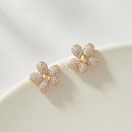 Stud Earrings Sterling Silver Needle High-Grade Zircon Petal Women's 2023 Romantic Flower Affordable Luxury Style E