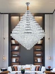 Chandeliers Duplex Building Villa Modern Hanging Circle Chandelier Pyramid-Shaped Crystal Lamp Living Room Light Glossy