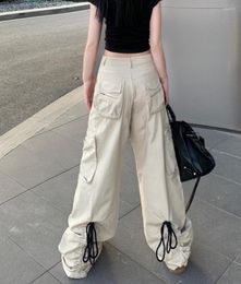 Women's Pants Loose Straight Leg Long Pant With Pocket Lace-Up Tie Y2k Women Clothing Summer Cargo Trouser Fashion Hip Hop Harajuku Punk