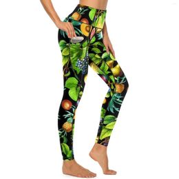 Women's Leggings Tropical Fruit Sexy Vegetarian Lemon Print Workout Yoga Pants High Waist Elastic Sports Tights Sweet Custom Leggins