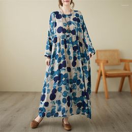 Casual Dresses 2023 Arrival Print Floral Long Sleeve Oversize Loose Autumn Dress Holiday Travel Style Fashion Women Spring