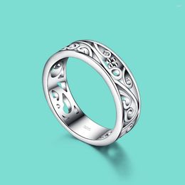 Cluster Rings 925 Sterling Silver Ring Carving Decoration Ethnic Style Pattern Design Universal Hollow Flower Retro Elegant Jewellery 4-8