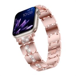 Stainless Steel Bracelet Diamond Metal Strap For Apple Watch Band 49mm 44mm 42mm 41mm 40mm 38mm Luxury Ladies Watchband Iwatch 8 Ultra 7 SE 6 5 4 3 Series Accessories