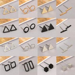 Stud Earrings 2023 Simple And Detailed Square Bar Circular Hollow Geometric Triangle Cube Studs