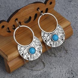 Dangle Earrings Bohemian Retro Style Hollowed Out Carved With Blue Gemstone Hook Jewellery