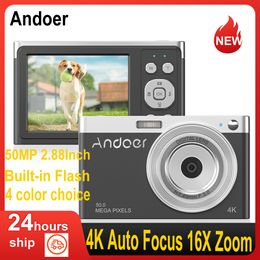 Camcorders Andoer 4K Digital Camera Video Camcorder 50MP 2.88Inch IPS Screen Auto Focus 16X Zoom Built-in Flash with Carry Bag Wrist Strap 230922