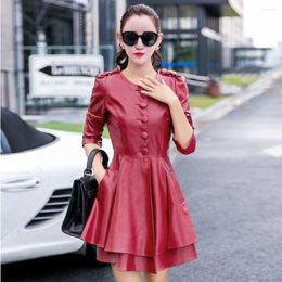 Women's Trench Coats Spring Autumn Coat Women Oversized 6XL Long Sleeves Single Breasted PU Leather Jackets Female Dress Solid Korean Slim