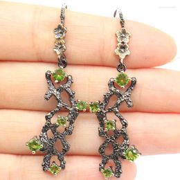 Dangle Earrings 52x18mm Cool Black Metal Purple Spinel Green Peridot Tanzanite CZ SILVER