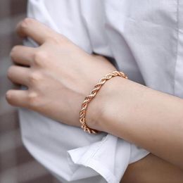 Link Bracelets 5/6mm Bracelet For Women Men 585 Rose Gold Color Twisted Rope Chain Party Wedding Gifts LCB48