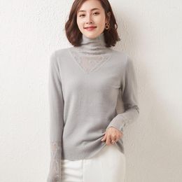 Women's Sweaters Sparsil Wool Winter Sweater Hollow Out Collar Women Pullovers Lace Sleeve Woollen Jumpers Slim Female Knitwear