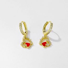 Stud Earrings Women's Earring Style Original Design Micro Inlaid Zircon Fashion Commuter Enamel Red Heart Jewellery
