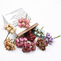 Decorative Flowers 6pcs Wedding Christmas Decorations For Home Bridal Accessories Clearance Tea Roses Artificial