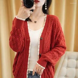 Women's Knits Trendy Lace Mom's Sweater For Middle Aged Women Elegant Button Style Tops Jacket Pullover Thin Cardigan Jackets