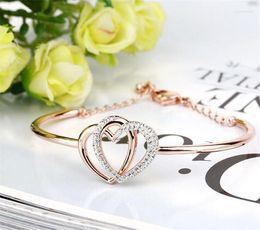 Charm Bracelets Heart With Crystal Stones Gold Colour Wedding & Bangles Luxury Femme B235