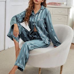 Women's Sleepwear Pyjamas With Pants And Shirt Sets Faux Silk Striped Pyjama Spring Summer Homewear