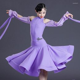 Stage Wear Children'S Latin Dance Clothes Girls Practise Floating Sleeves Split Laitn Dress Ballroom Dresses SL5899