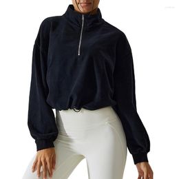 Women's Hoodies Women Sweatshirt Crop Tops Long Sleeve High Neck Zipped Loose Hoodie Pullover Female Clothing