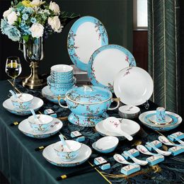 Dinnerware Sets Ceramic Tableware Jingdezhen Chinese Luxury Bone China Enamel Bowl Chopsticks And Dishes Set Gift Box