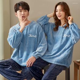 Women's Sleepwear Flannel Casual Long-Sleeved Couples Cartoon Thick Section Men And Women Home Wear Pyjama Sets