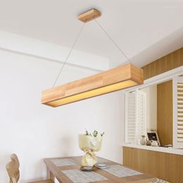 Pendant Lamps European Style Modern Personality Solid Wood Japanese Bar LED Restaurant Office Rectangular Lights LX102711
