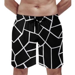 Men's Shorts Summer Board White Nordic Lines Sports Fitness Mosaic Geometric Design Beach Short Pants Hawaii Quick Dry Swimming Trunks