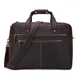 Briefcases Genuine Leather Briefcase Crazy Horse 15.6"17" Laptop Handbag Male Retro Messenger Bag Men's Travel