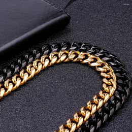 Link Bracelets 13MM Wide Black Gold Plated Stainless Steel Cuban Curb Chain Men's Long Necklace For Men Fashion Male Jewellery