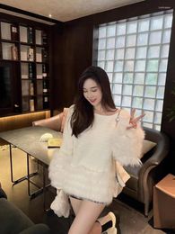 Women's Sweaters Women Sweet White Club Sweater Autumn And Winter Fluffy Elegant Round Neck Long Sleeve Festival Party Knit Tops Ladies