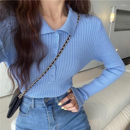 Women's Sweaters Autumn Casual Pullover Knitted Winter Fashion Women Turn Down Collar Buttons Sweater Slim Tops Clothes 28763