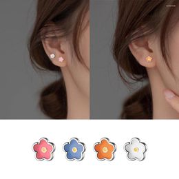 Stud Earrings LAVIFAM 1 Pair 925 Sterling Silver Sweet Colourful Enamel Flower For Girl Kids Daughter Small Ear Jewerly