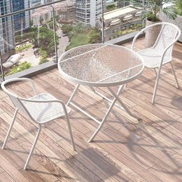 Camp Furniture Outdoor Balcony Small Table Chair Set Leisure White Combination Folding Household Tea