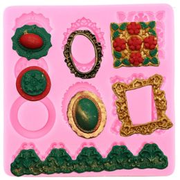 Baking Moulds Frame Cake Border Silicone Molds Gem Jewelry Relief Cupcake Topper Fondant Decorating Tools Gumpaste Chocolate Candy