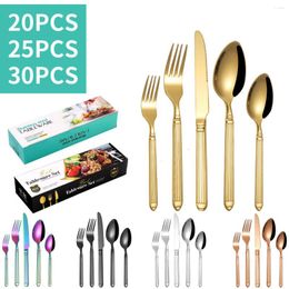 Dinnerware Sets 20/25/30 Pcs Classical Golden Cutlery Set Stainless Steel Gold Flatware For 4 Silver Knife Spoon Fork Drop Ship