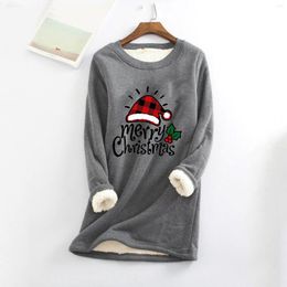 Women's Hoodies Fleece Christmas Top For Women Fluffy Plush Warm Bottoming Shirt Santa Hat Print Sweatshirt Long Sleeve Pullover Female