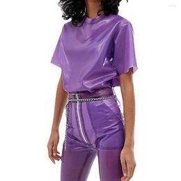 Women's T Shirts Unisex Sexy Transparent Blouse Clear PVC Leather Perspective Tops See Through T-shirts Erotic Fetish Clubwear Party S-7XL