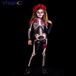 Family Matching Outfits Family Matching Outfit Rose Skeleton Mother Kids Baby Girl Jumpsuit Scary Costume Halloween Roupa Cosplay Party Day of The Dead 230901