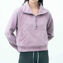 Yoga Outfits LU-99 Women Fitness Hoodies Runing Jacket Ladies Sport Half Zipper Sweatshirt thick Loose Short Style Coat With Fleece Thumb Hole SportwearhhH