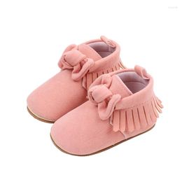 Boots BeQeuewll Baby Girls Soft Sole Tasselled Bow Non-slip First Walker Shoes Toddler For Fall Winter 0-18 Months