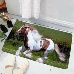 Carpets American Paint Horse House Doormat Bedroom Decor 3D Print Animal Floor Door Mat Non-Slip Soft Flannel Carpet Outdoor