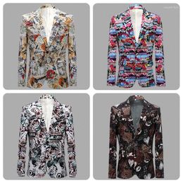 Men's Suits Europe & America Personality Print Male Blazer Costumes Wedding Host Dress DJ Night Club Bar Stage Blazers For Men